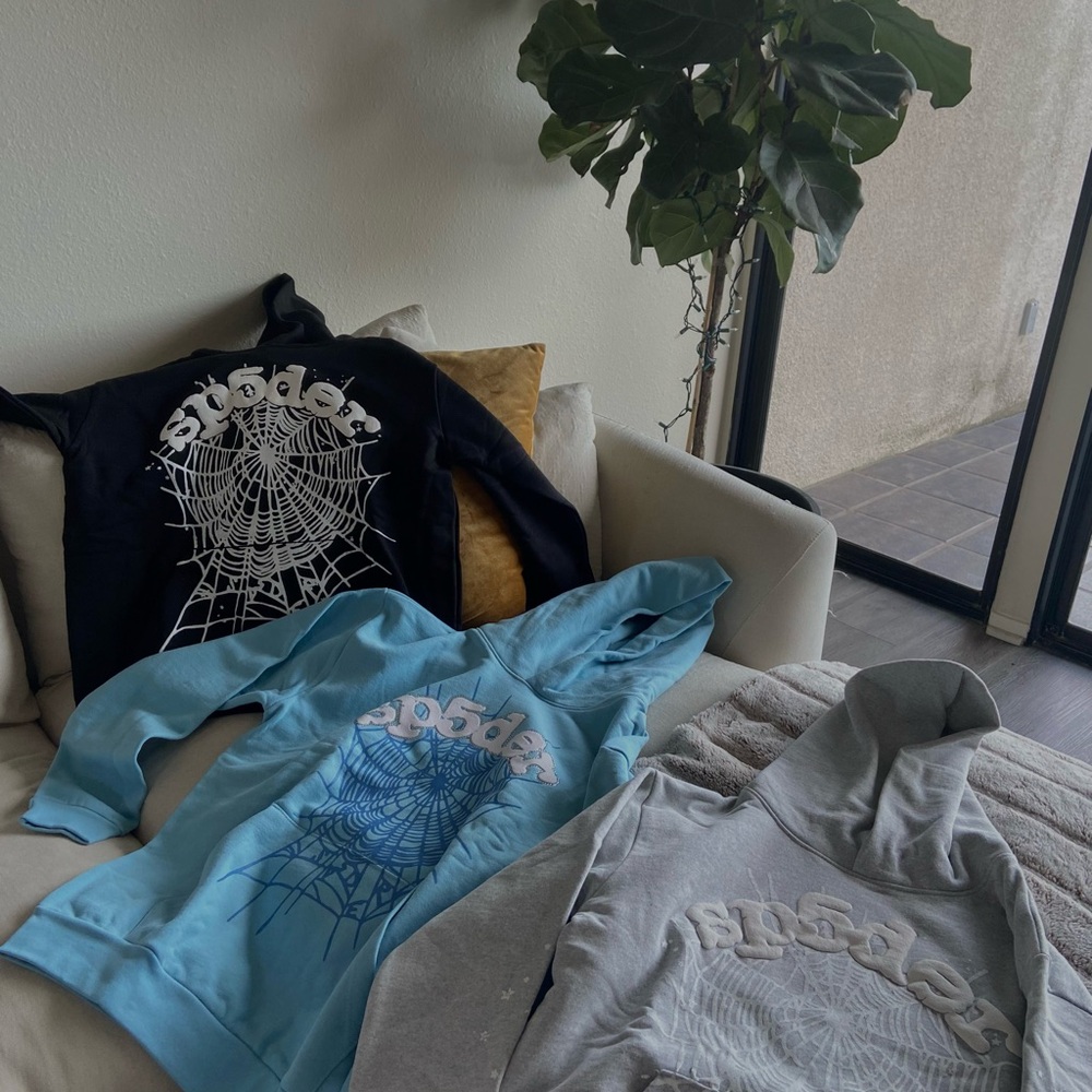 Spider Graphic Hoodies in Black, Blue, and Gray